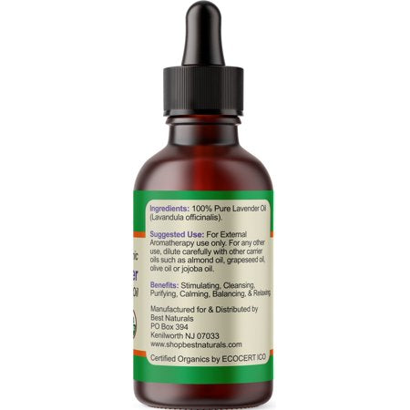 Best Naturals Certified Organic Lavender Essential Oil with Glass Dropper 4 FL OZ (120 ml)