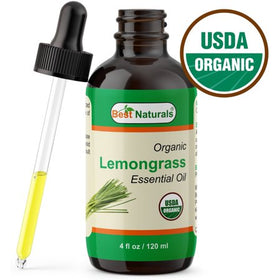 Best Naturals Certified Organic Lemongrass Essential Oil with Glass Dropper 4 FL OZ (120 ml)